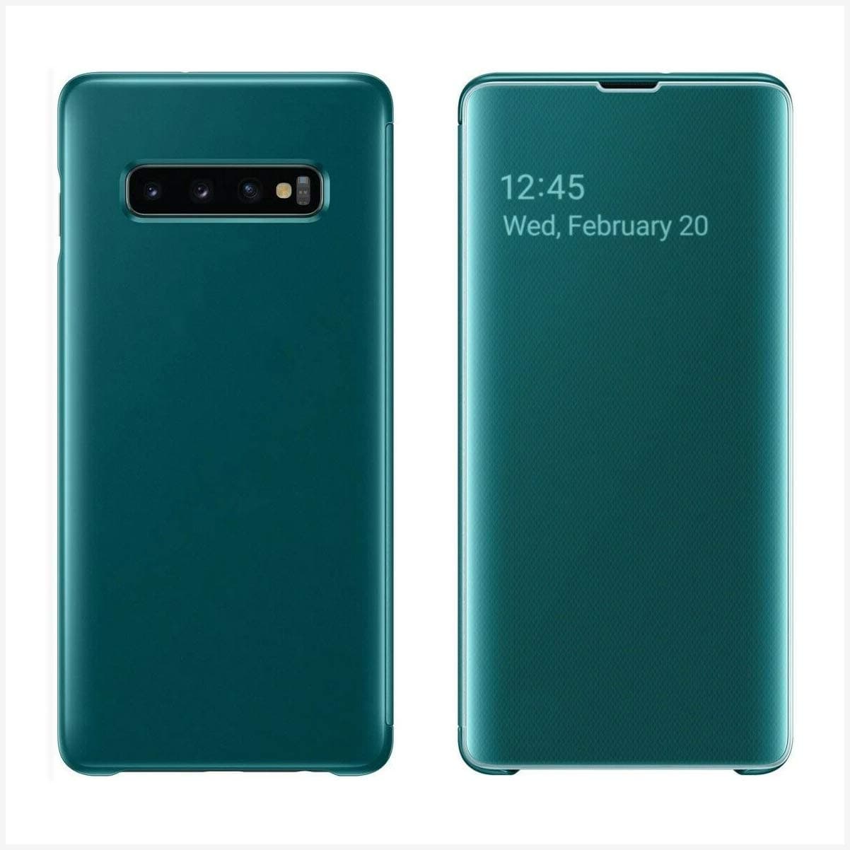 Starred S-View Standing Cover Flip Case for Samsung Galaxy S10+ Plus 360-degree Protective Wallet Mirror Case (Green)