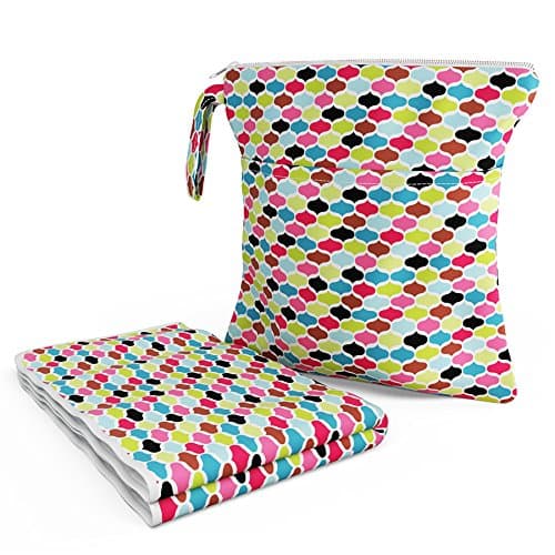 Layaloo Wet Bag & Large Change Pad Set - Waterproof Zippered Wet/Dry Bag - Portable Diaper Changing Pad - Moroccan Candy