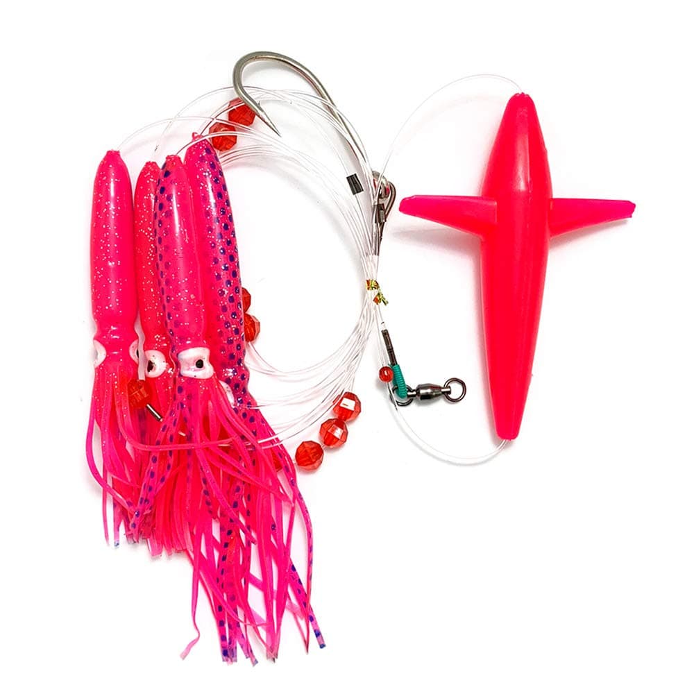 9" Bird Daisy Chain Teaser, 1 Pc Pink Color Rigged, for Offshore Saltwater Trolling, Includes Single Lure Bag, Ideal for Attracting Tuna, Mahi, Marlin & Big Game Fish