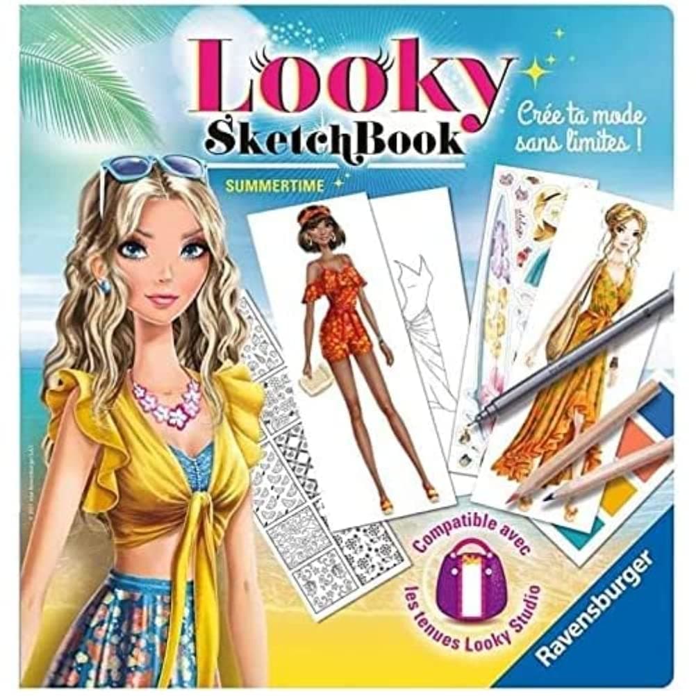 Ravensburger - Looky Sketch Book - Summertime - Fashion Design - Style - Creative Game - Children from 6 Years - 18125