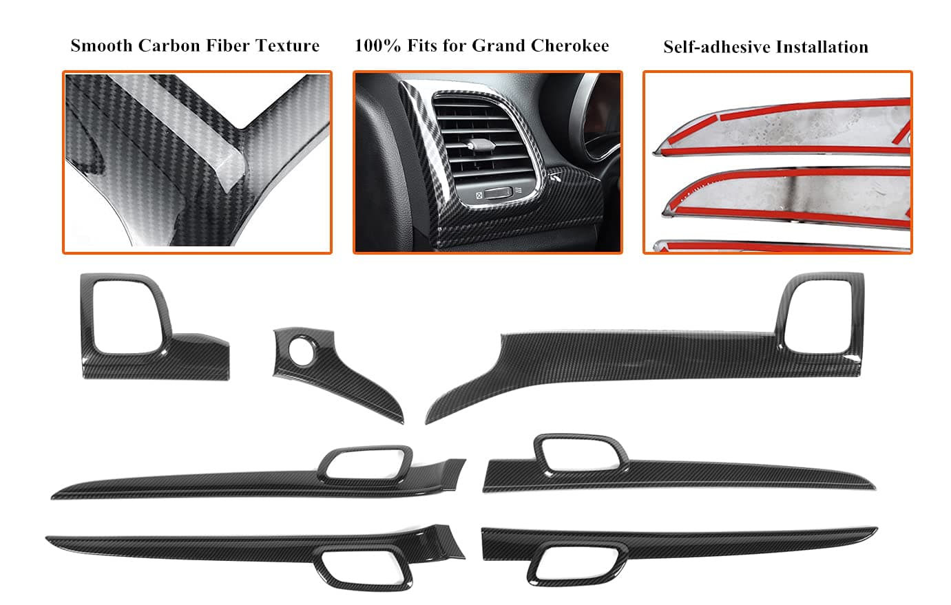 YOCTM ABS Carbon Fiber Look Dashboard Panel Trim Door Handle Cover for Jeep Grand Cherokee 2014 2015 2016 2017 2018 2019 2020 2021 Interior Accessories Decorative Cover