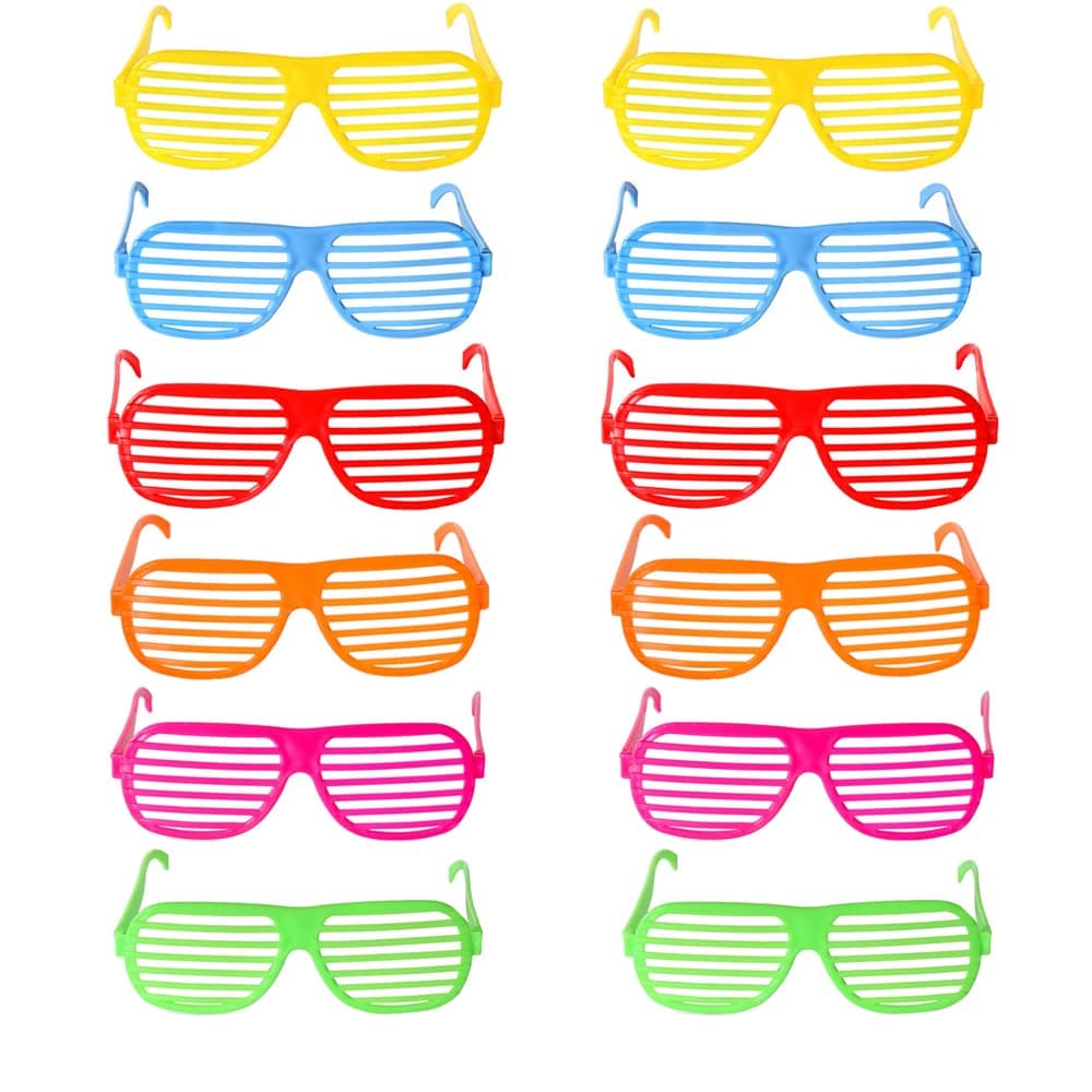 12 PCS Shutter Shading Glasses 80's Party Slotted Sunglasses Neon Color Shutter Shades Glasses Children Party Bag Fillers Kids Novelty Fancy Dress Costume for Night Out Party