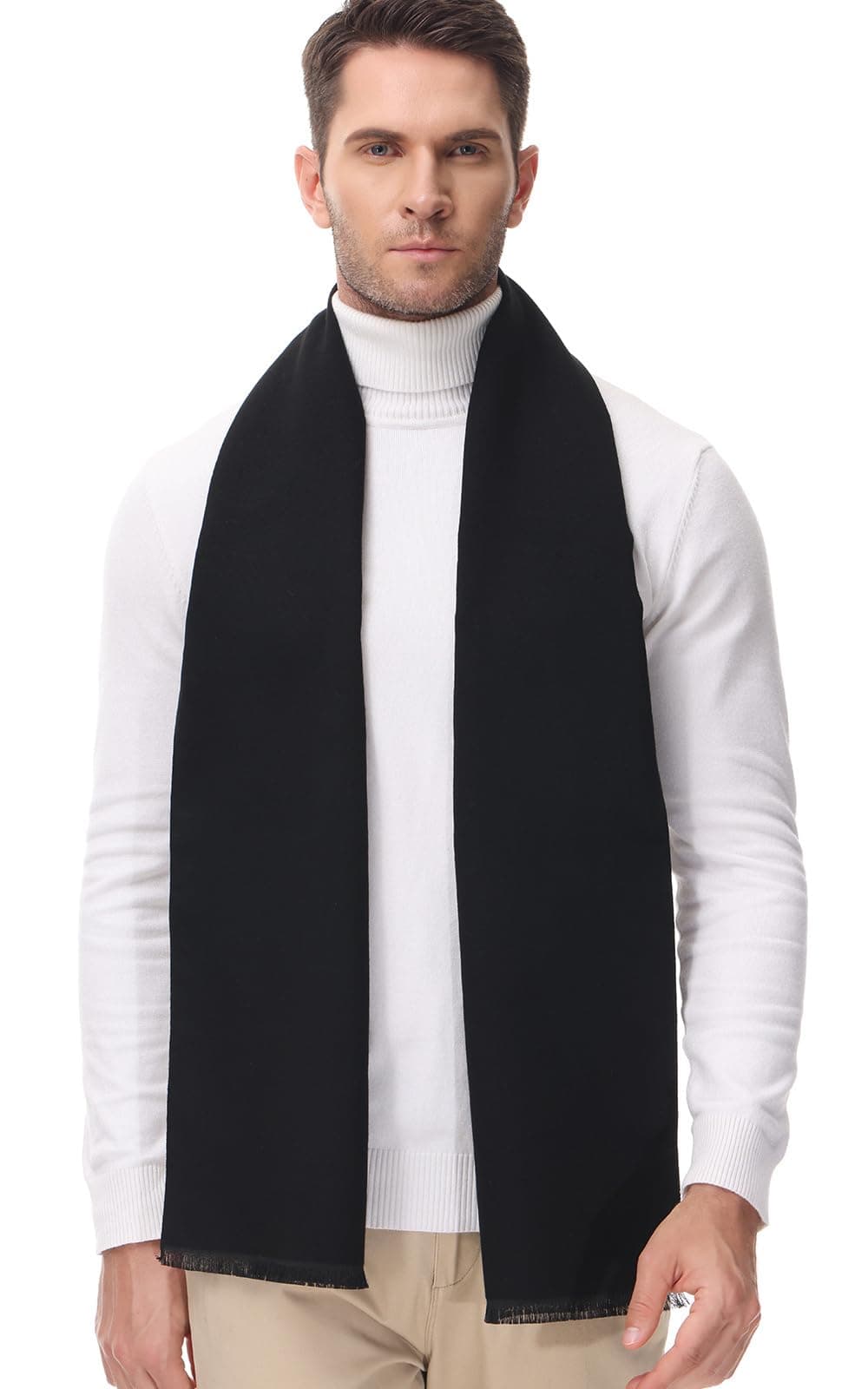 Mens Scarves Winter Warm Long Classic Fashion Business Plaid Solid Color Scarf for Men Gift