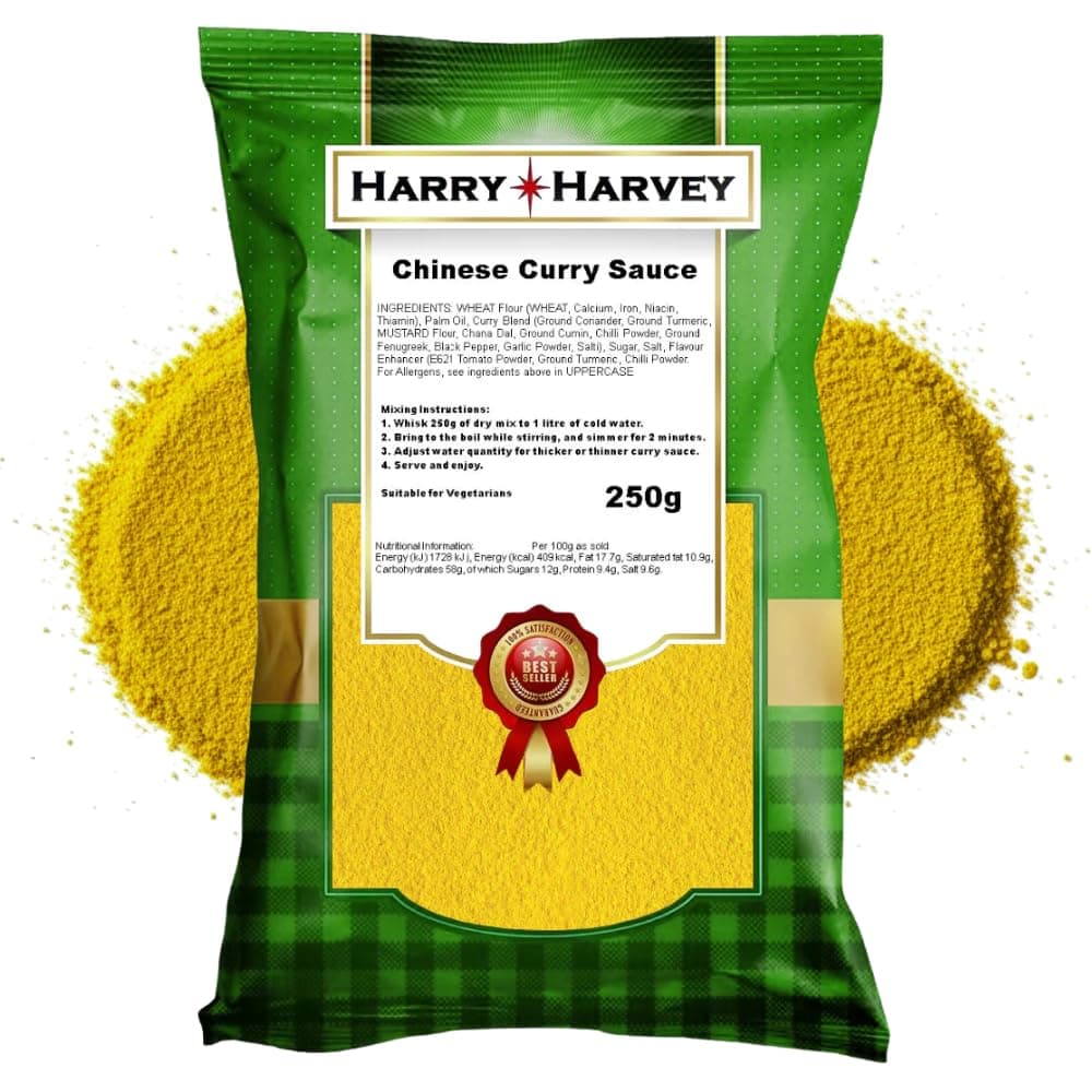 Harry Harvey Chinese Curry Sauce Mix Powder 250g | Authentic Takeaway Powder & Chip Shop Curry Sauce | Easy to Make at Home with Meat, Veg, Chips & Rice | Loved by Restaurants & Chippies