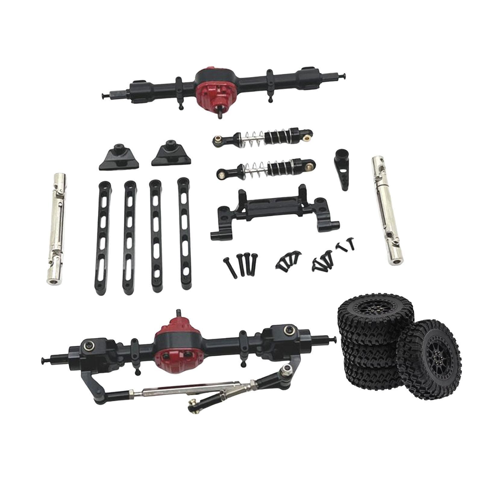 Metal Front and Rear Assembly Kits, RC Car Upgrade Tires, Tie Rods Spare Parts for MN82 LC79 1/12 RC Car Crawler Model, Black
