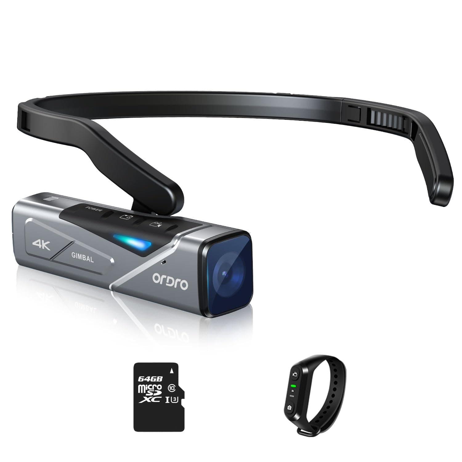 ORDRO EP7 4K 60FPS Camcorder Head-Mounted Video Camera, Wi-Fi APP Control, 2-Axis Gimbal Stabilizer with Remote Control,64GB Memory Card