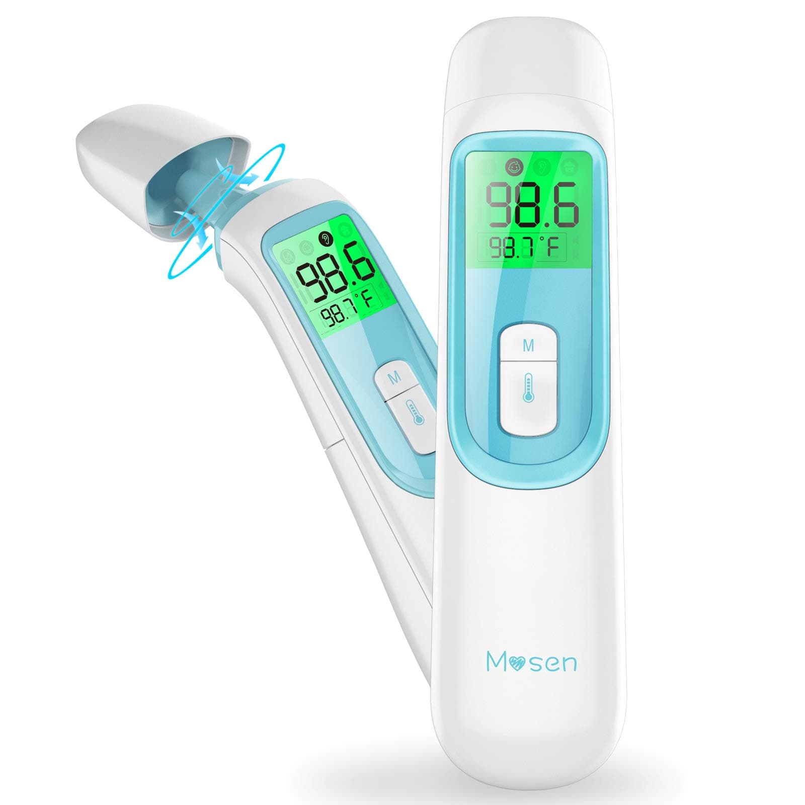 Mosen Thermometer for Fever, Baby Thermometer, Ear and Forehead Thermometer, Thermometer for Kid and Adult, Digital Infrared Thermometro for Body, Surface and Room, with Magnetic Cap【2020 New Version】