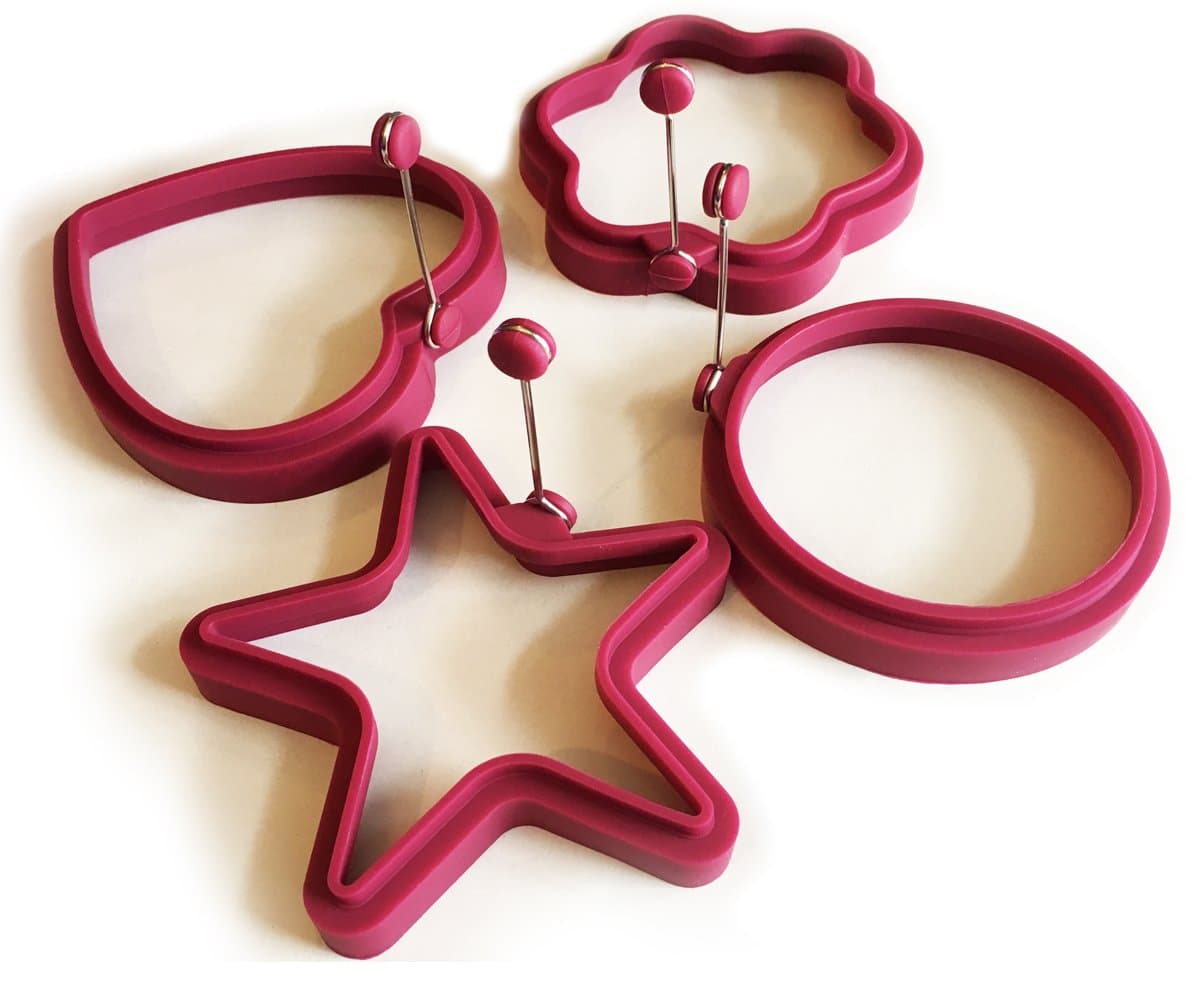 Breakfast Egg Mould Rings by HomeQuip - 4 Fun & Creative Shaped Cooking Stencils | Premium Food Grade Silicone Non-Stick Mould for Healthy Breakfast | Create Perfect Pancakes, Omelettes and Eggs | Family Pack (Set of 4)