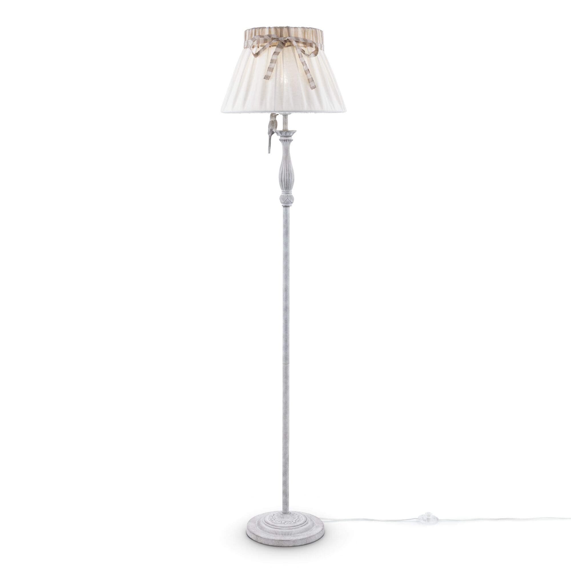 Designer Uncommon Floor Lamp White Fabric Shade with Band Metal Frame with Deco Bird excl. 1 Bulbs x E27 40W