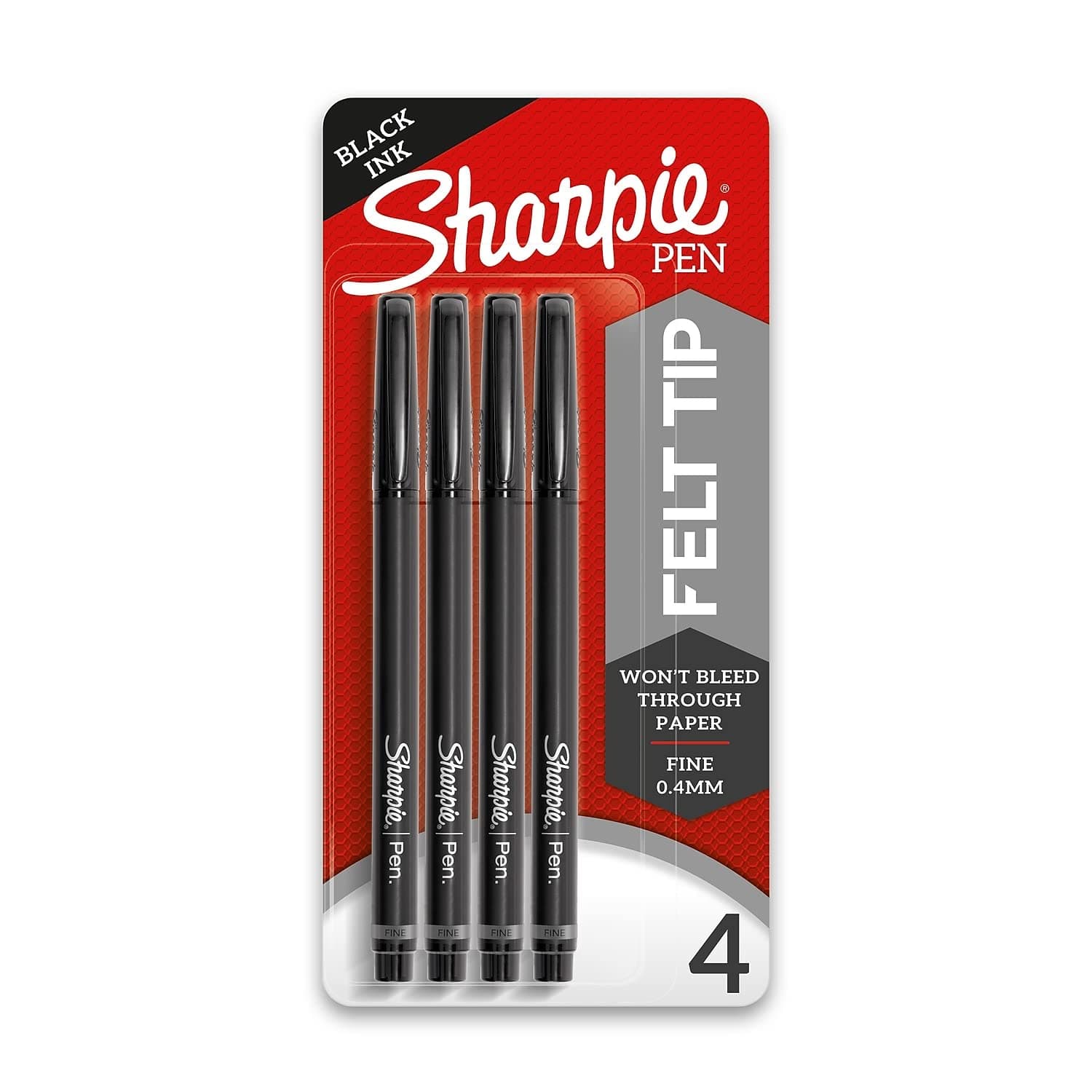 SHARPIE Pens, Felt Tip Pens, Fine Point (0.4mm), Black, 4 Count