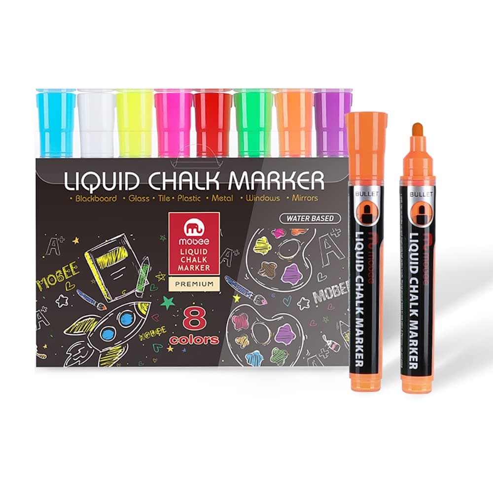 STORE 2508Mobee Liquid Chalk Markers Reversible Tip Chalkboard Markers Blackboard Markers for Non Porous Chalk Board Pack of 8