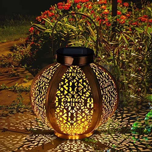 Solar Lantern Outdoor GolWof Garden Solar Lantern Outdoor Light Hexagonal Solar Lantern Decorative Waterproof LED Solar Lantern Hanging for Garden Lawn Yard Patio Festival Decorations - Golden