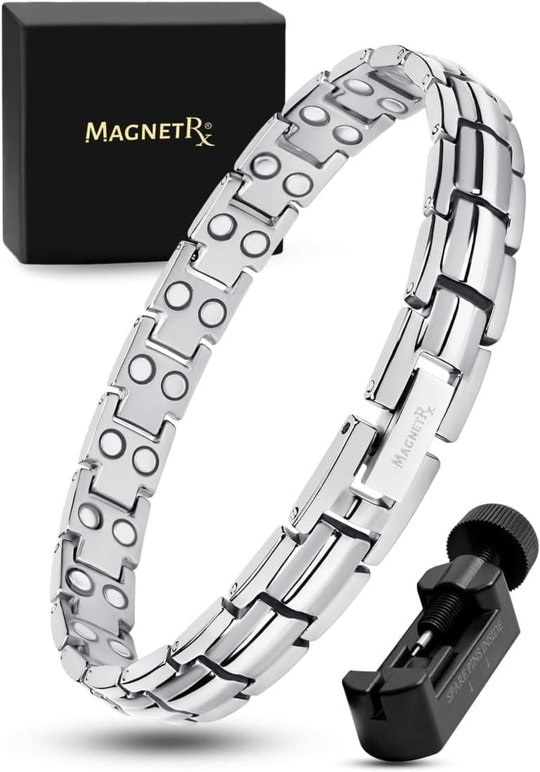 MagnetRX Women's Ultra Strength Magnetic Bracelet – Effective Titanium Magnetic Bracelets for Women – Adjustable Length with Sizing Tool for Perfect Fit (Silver)