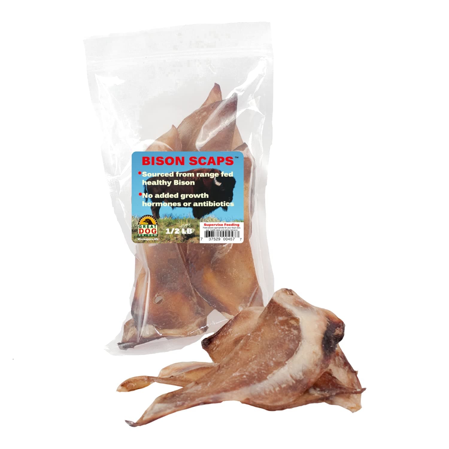 Great Dog Bison Scaps - 1/2 LB Bag - Sourced and Made in USA - Bison Scapula Chews, Bison Treats, Bison Treats for Dogs, Bison Chews