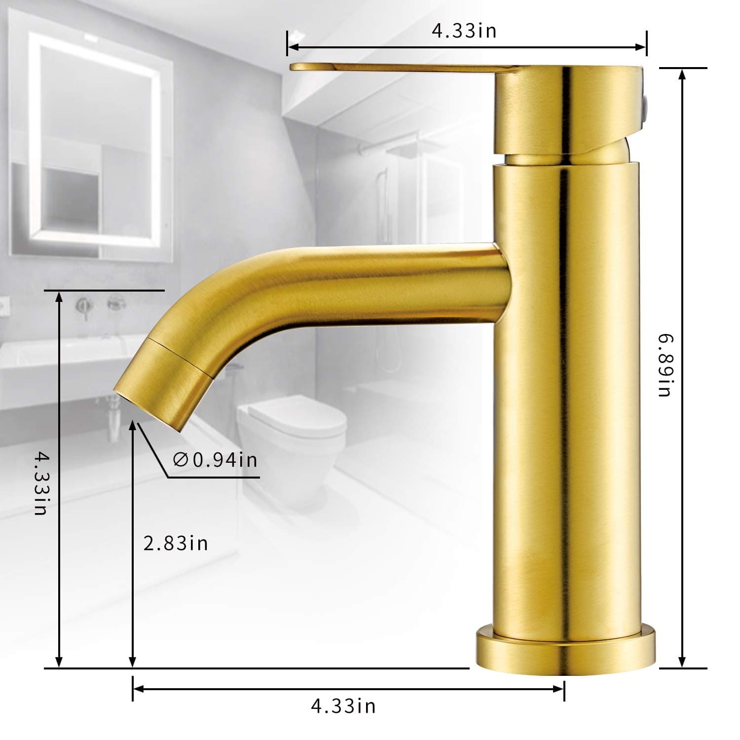 AMAZING FORCE Gold Bathroom Faucet Single Hole Bathroom Sink Faucet Single Handle Brushed Gold Bathroom Faucet Vanity Faucet- Sink Drain & Deck Plate Not Included 1.2 GPM