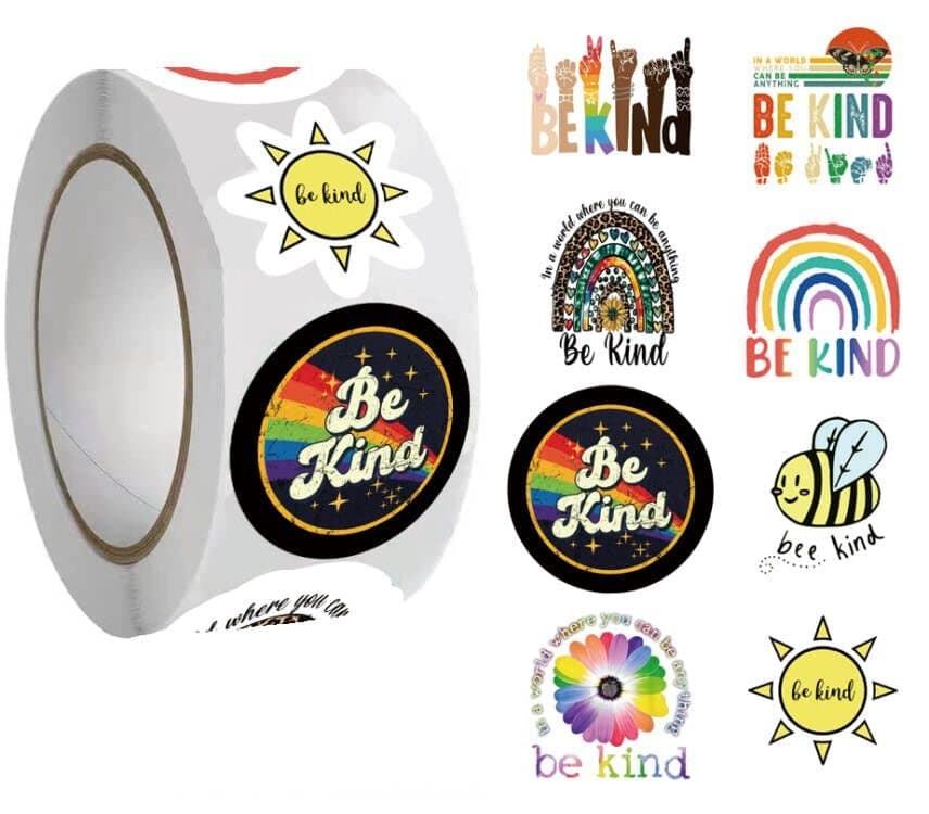 Be Kind Stickers (500Pcs), 8 Graphic Inspirational Quote Aesthetic Decal Rolls Self-Adhesive Seals for Birthday Party Supplies Decoration for Water Bottle Laptop Scrapbook