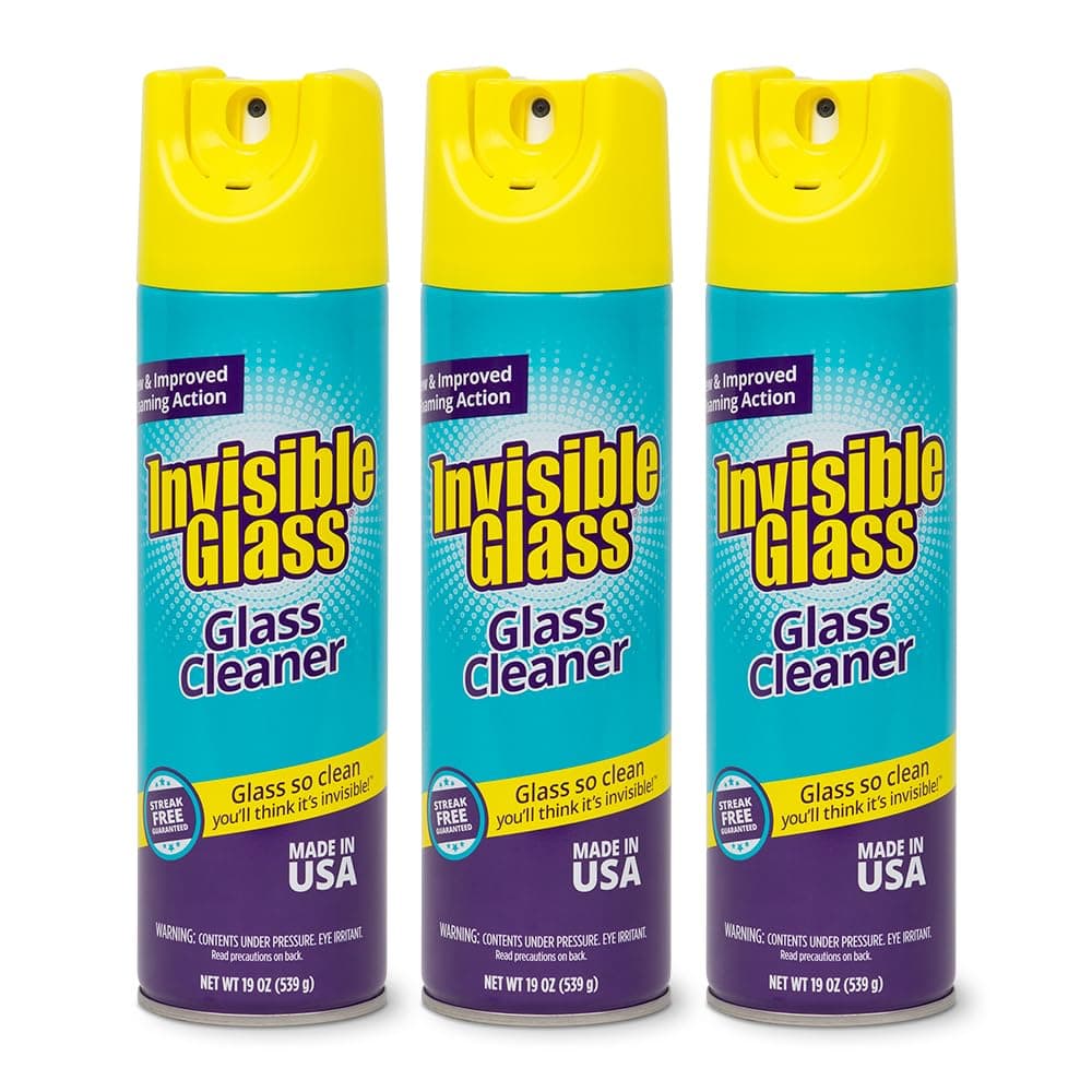 Invisible Glass 91160-3PK Premium Aerosol Glass and Window Foaming Cleaner Spray – Cleans Glass, Windows, Mirrors, Shower Doors, and More – Streak-Free, Ammonia-Free, Tint-Safe – 19 oz (Pack of 3)