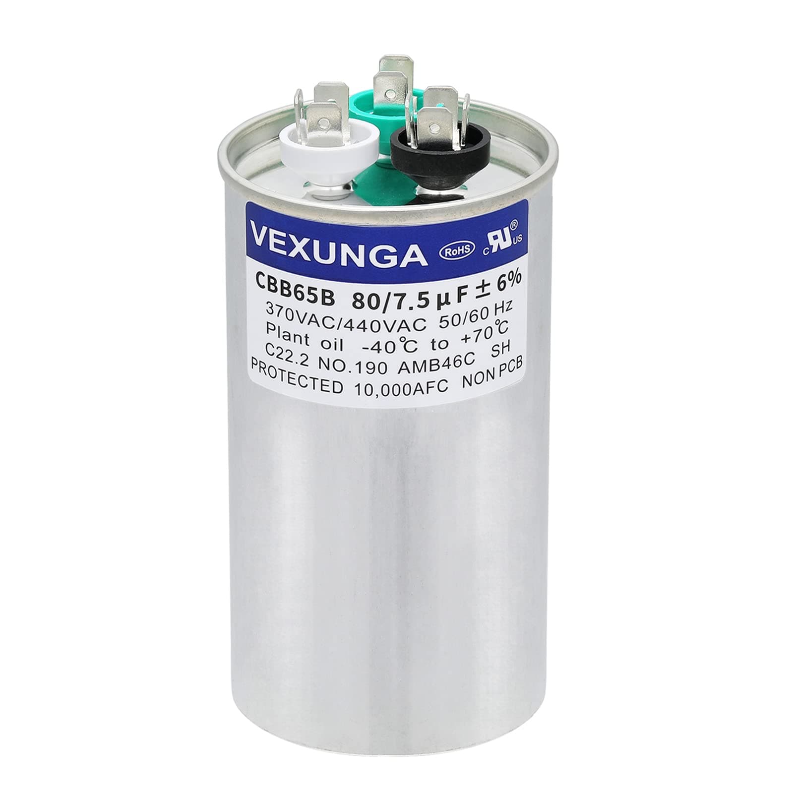 VEXUNGA 80/7.5 uF 80+7.5 MFD 370V or 440V Dual Run Start Round A/C Capacitor CBB65