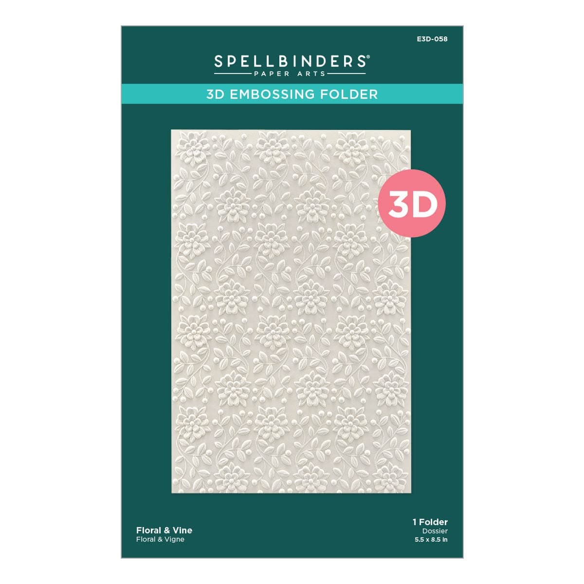 Spellbinders Floral & Vine 3D Embossing Folder, Clear