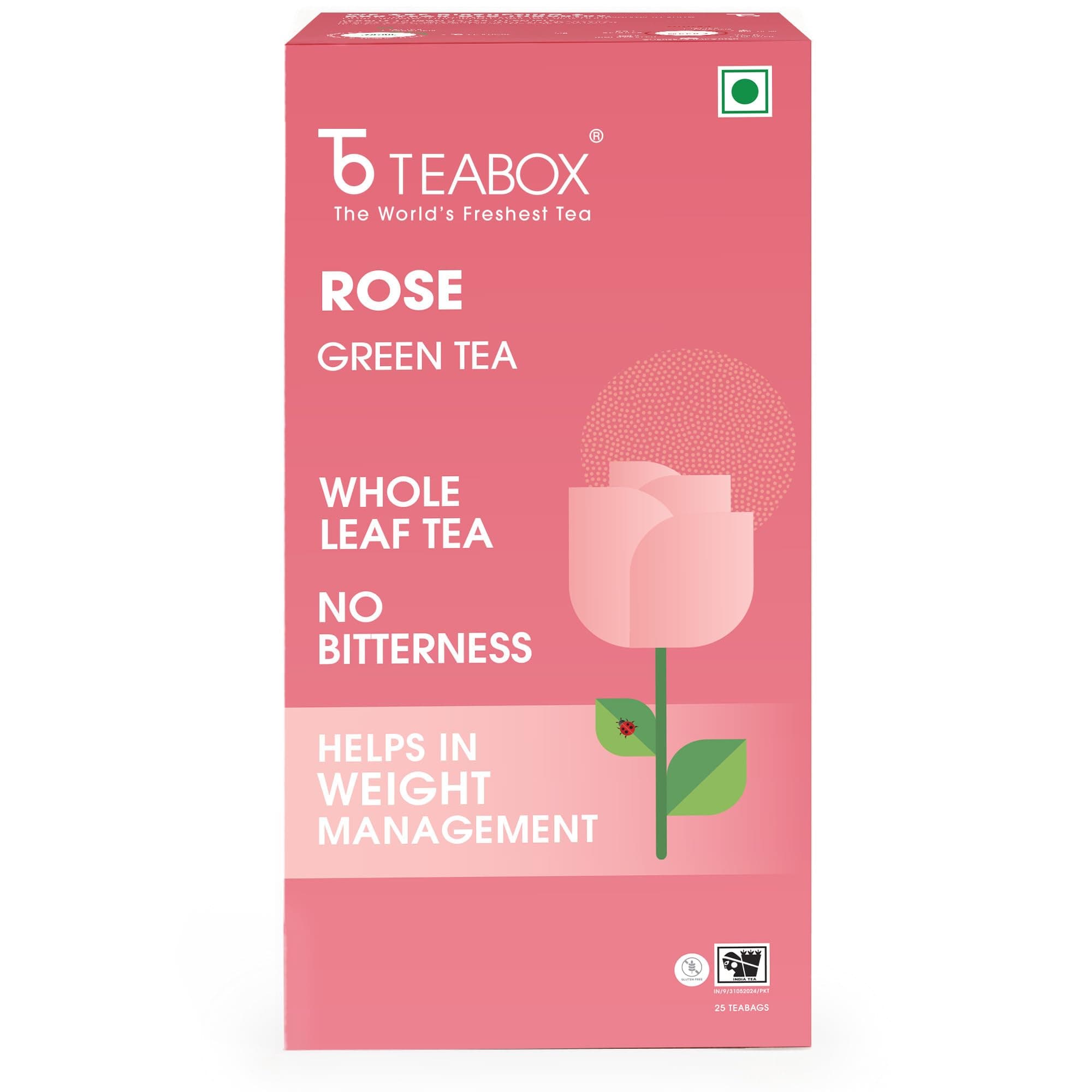Premium Darjeeling Green Tea With Natural Rose Petals |100% Whole Leaf & 0% Bitterness | Green Tea From The Himalayas | 25 Tea Bags (Low Caffeine)