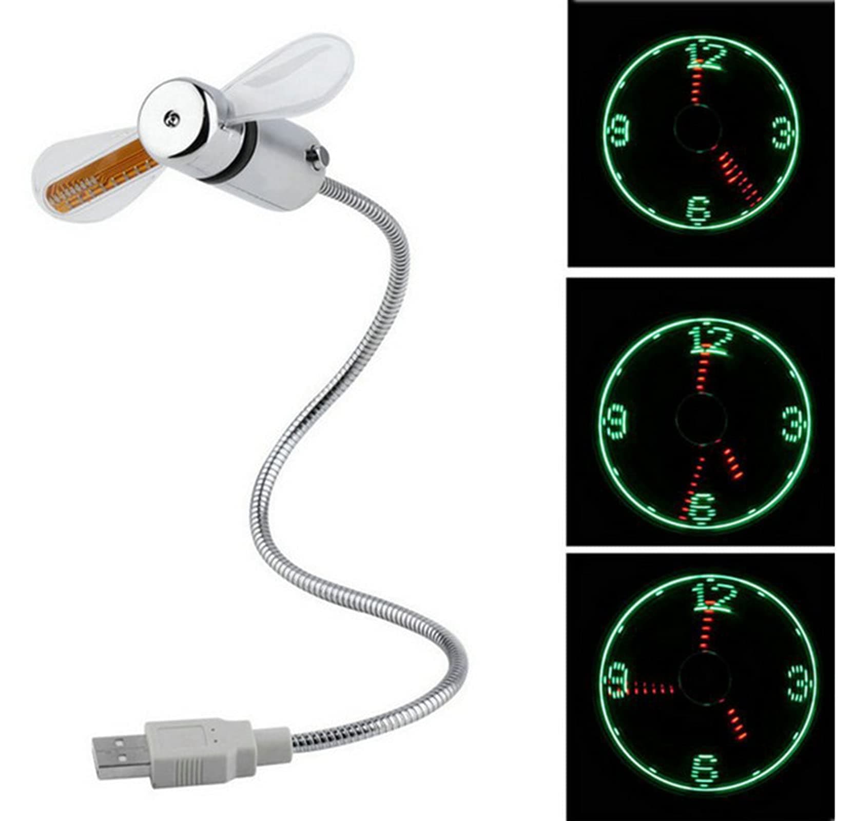 USB LED Clock Fan, SAYTAY Mobile USB Fan Portable Cooling Mini USB Quiet Gooseneck Fan for Office, Home & Travel (Clock)