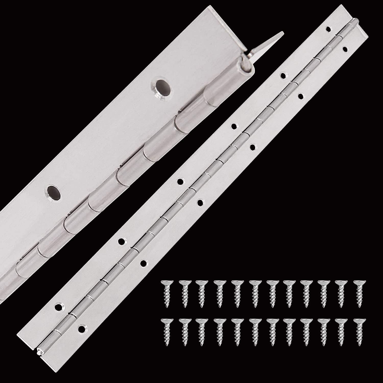 2PCS Stainless Steel Piano Hinge 12 Inch, Heavy Duty Continuous Hinge, Stainless Steel Continuous & Piano Hinges, Polished Stainless Piano Hinges for Piano Boat Cabinets Storage Box with 24 Screws