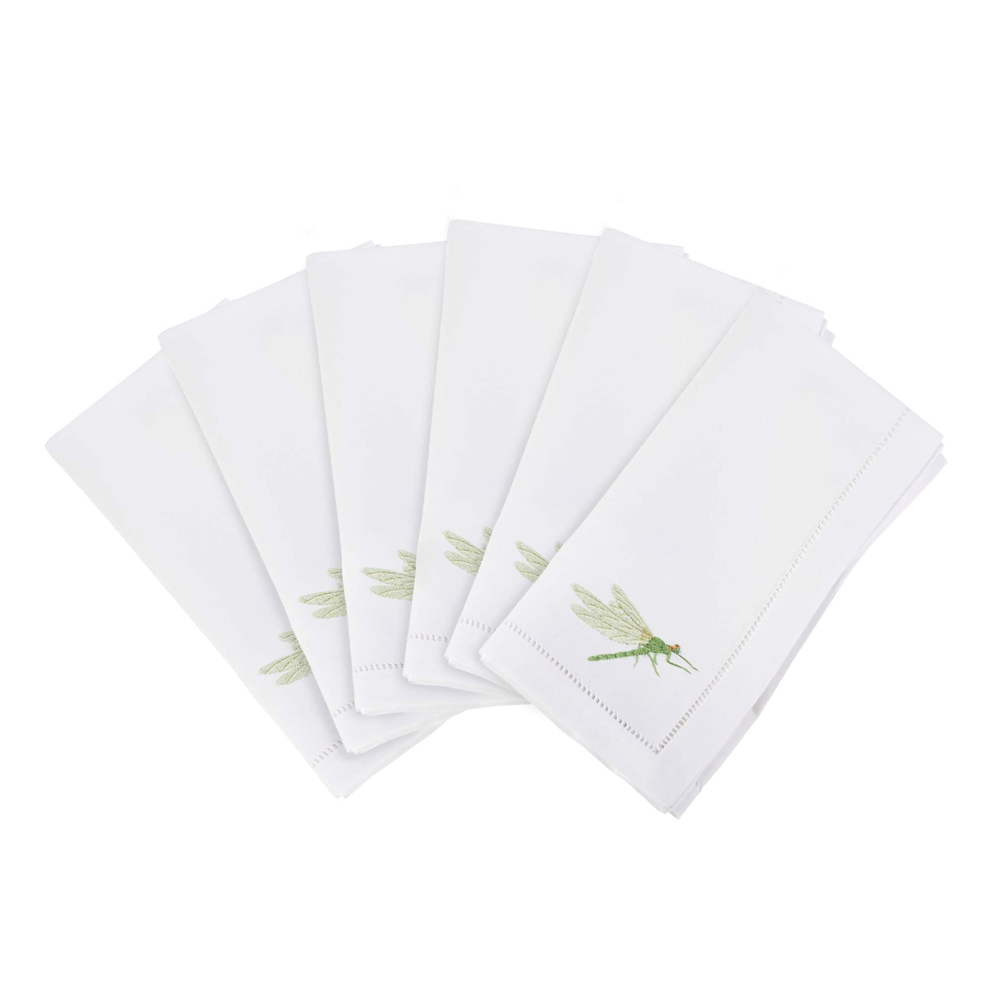 Handmade Dragonfly Embroidery Napkin with Hemstitched Border (Set of 6)