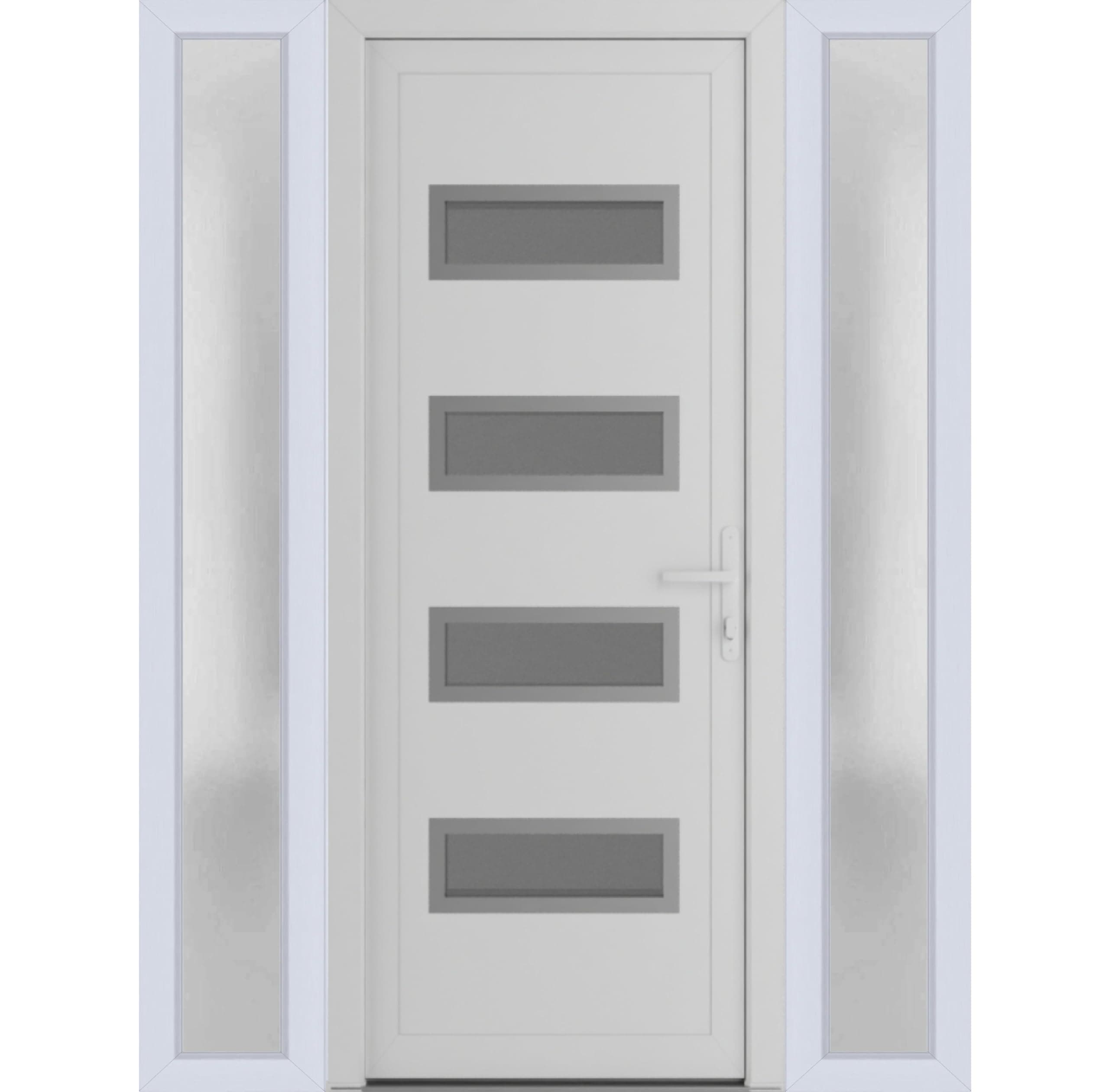 Front Exterior Prehung Metal-Plastic Door Frosted Glass | Manux 8113 White Silk | 2 Side Sidelite Transoms | Office Commercial and Residential Doors 68" x 80" (W16+36+16" x H80) Left Hand Inswing