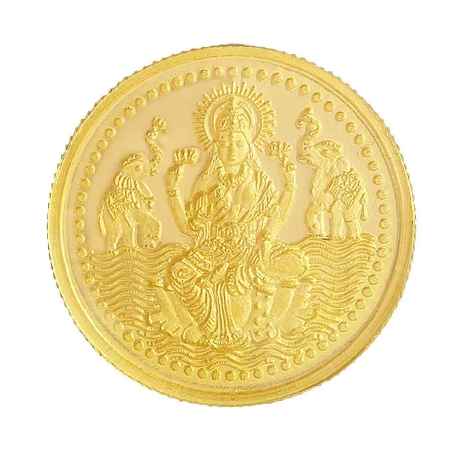 Vishaka ArtsGoddess Laxmi Gold Coin 24K / 1 Gram Laxmi Coin In Pure Yellow Gold 999 Certified Original For Wealth & Prosperity, Metal, No Gemstone