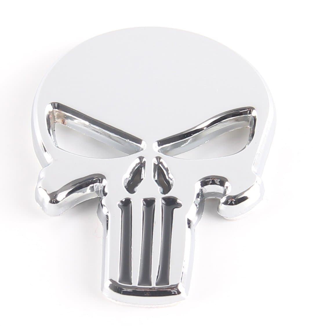 RUI Punisher Skull Car Styling Emblem Decal Badge Sticker Metal 2.3 x 1.7 inch (Silver)