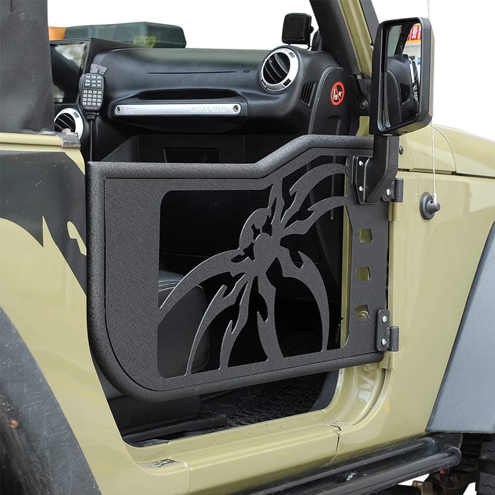 [2 Pcs] Left & Right Spider Tubular Door Guards Textured Black with Side View Mirror Fit for 07-18 J-eep W-rangler JK 2 Door