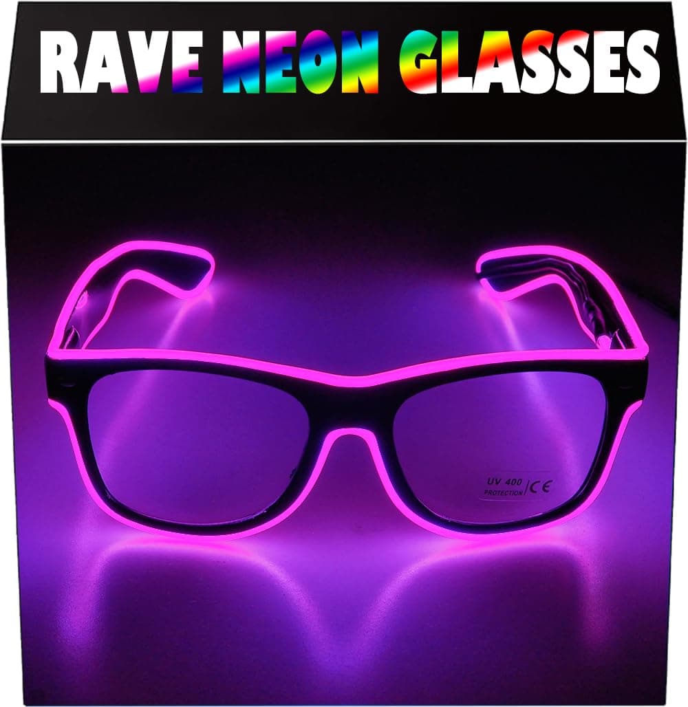 Light up EL Wire Neon Rave Glasses Glow LED Sunglasses Costumes For Party, EDM, Halloween, Wired with Battery Power