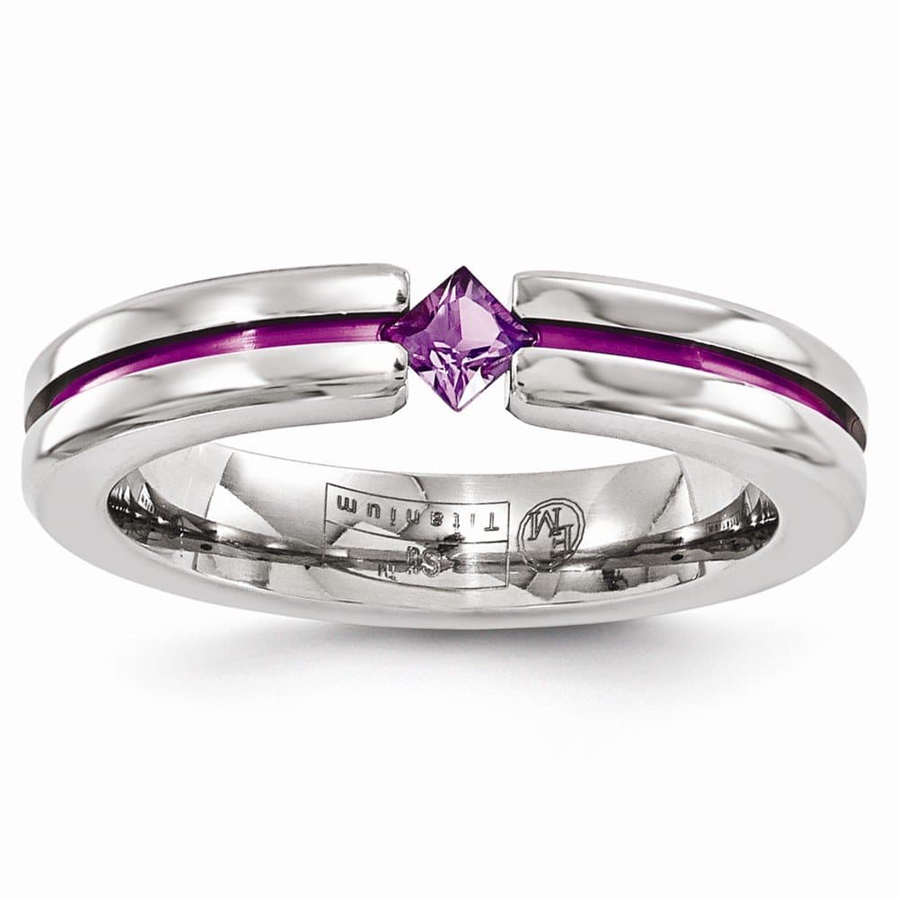 Edward Mirell Titanium Amethyst & Pink Anodized 4mm Wedding Band