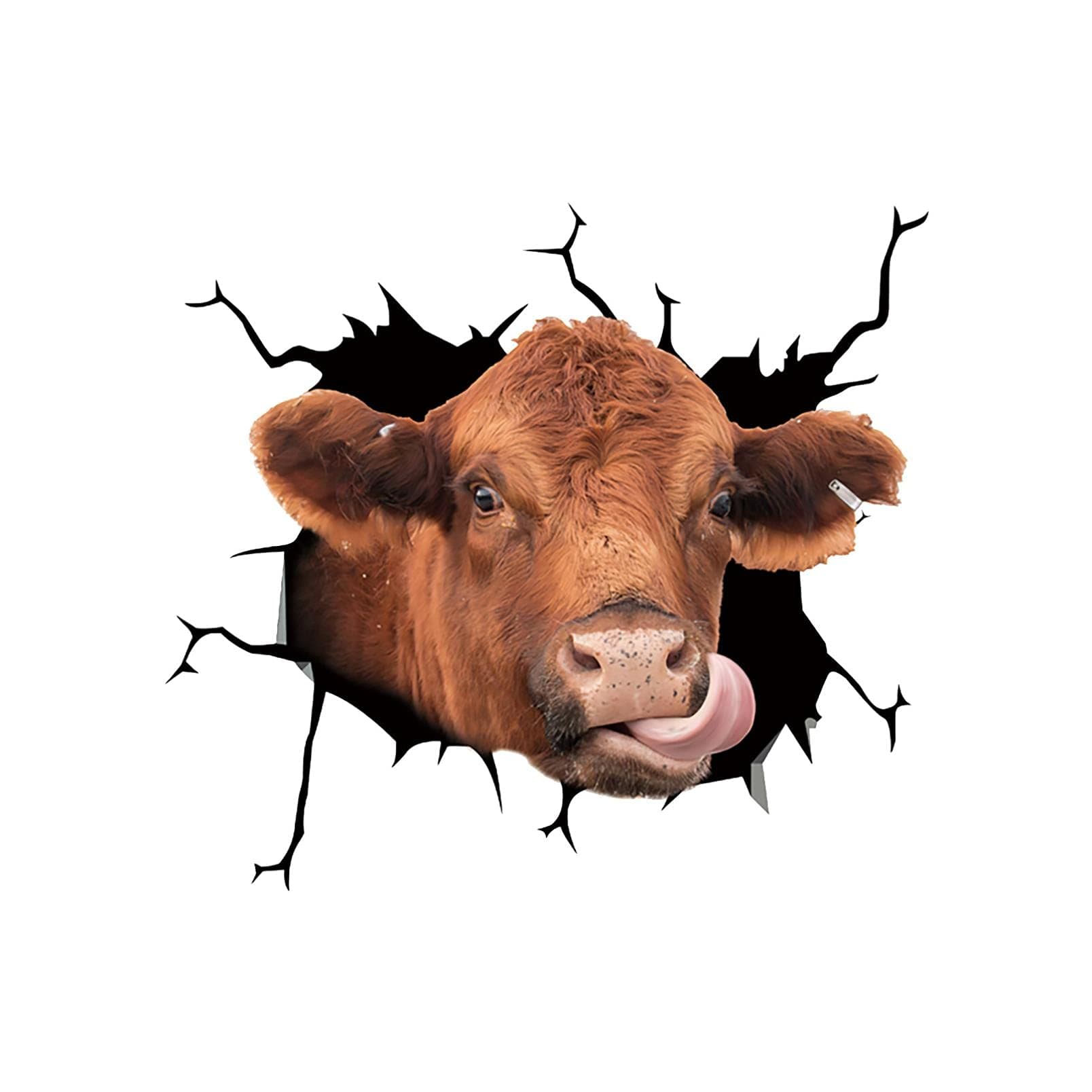 Animal Crack Car Sticker,Multiple Styles Car Decals Pet Stickers,Creative Cracking Glass Cow Decal,3D Realistic Waterproof DIY Car Window Stickers,Funny Decorations for Cattle Lovers Friends(Style C)