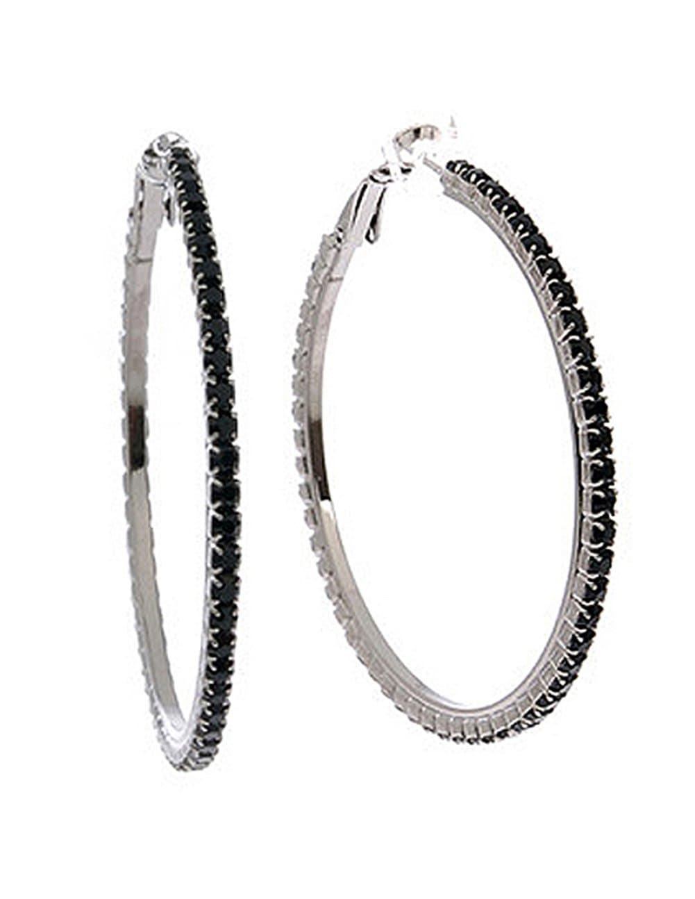 Rhinestone Hoop Earrings - 2.75" (Diameter) Silver/Black