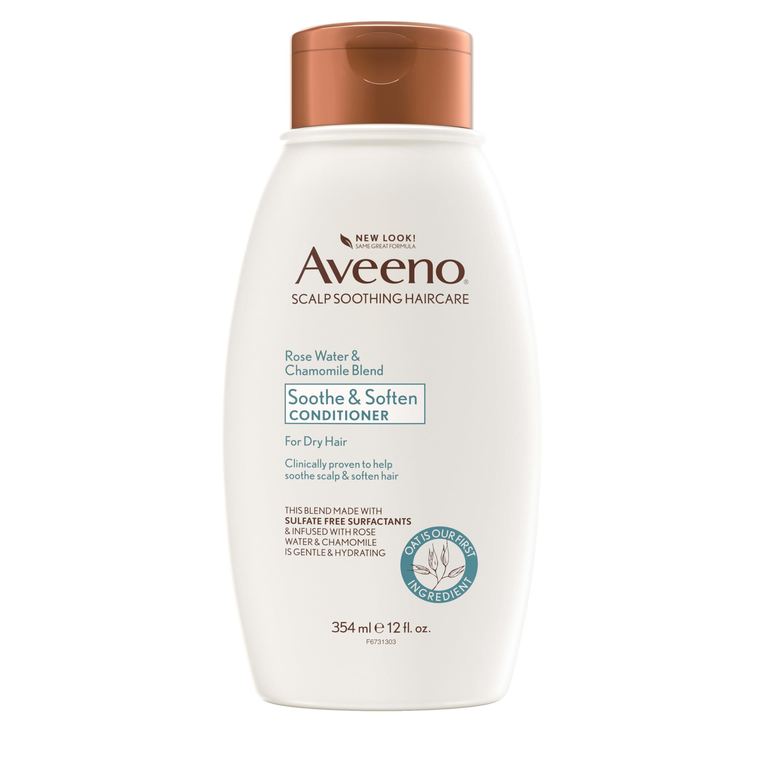 OGX Aveeno Rose Water & Chamomile Blend Sulfate-Free Conditioner with Colloidal Oat for Dry Sensitive Scalp, Gentle Cleansing Conditioner for Fine, Fragile Hair, Paraben & Dye-Free, 12 Fl Oz