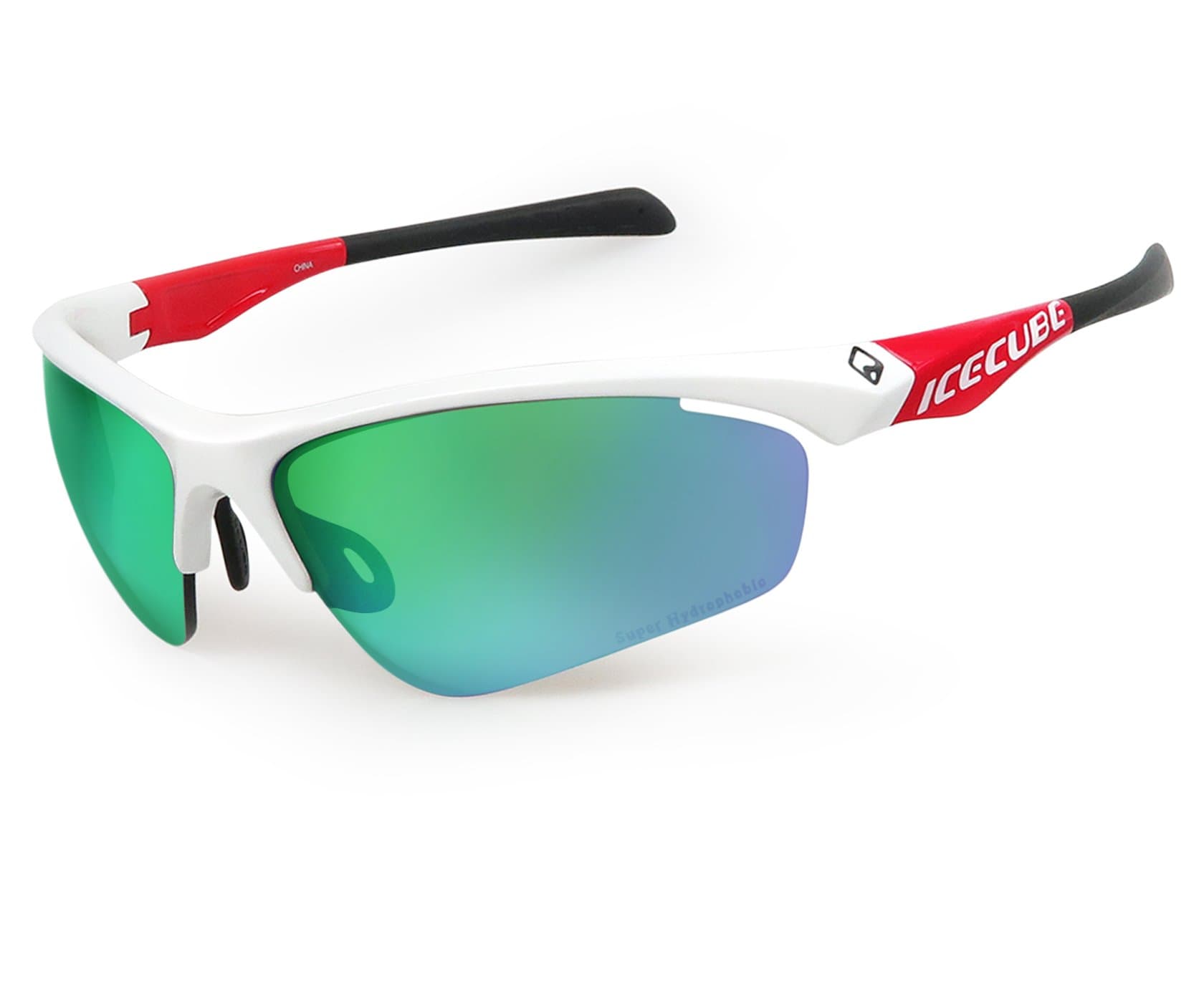 Matzka Icecube Asian Fit Superhydrophobic Sports Sunglasses for Fishing, Driving, Cycling and Golf (White/Red)
