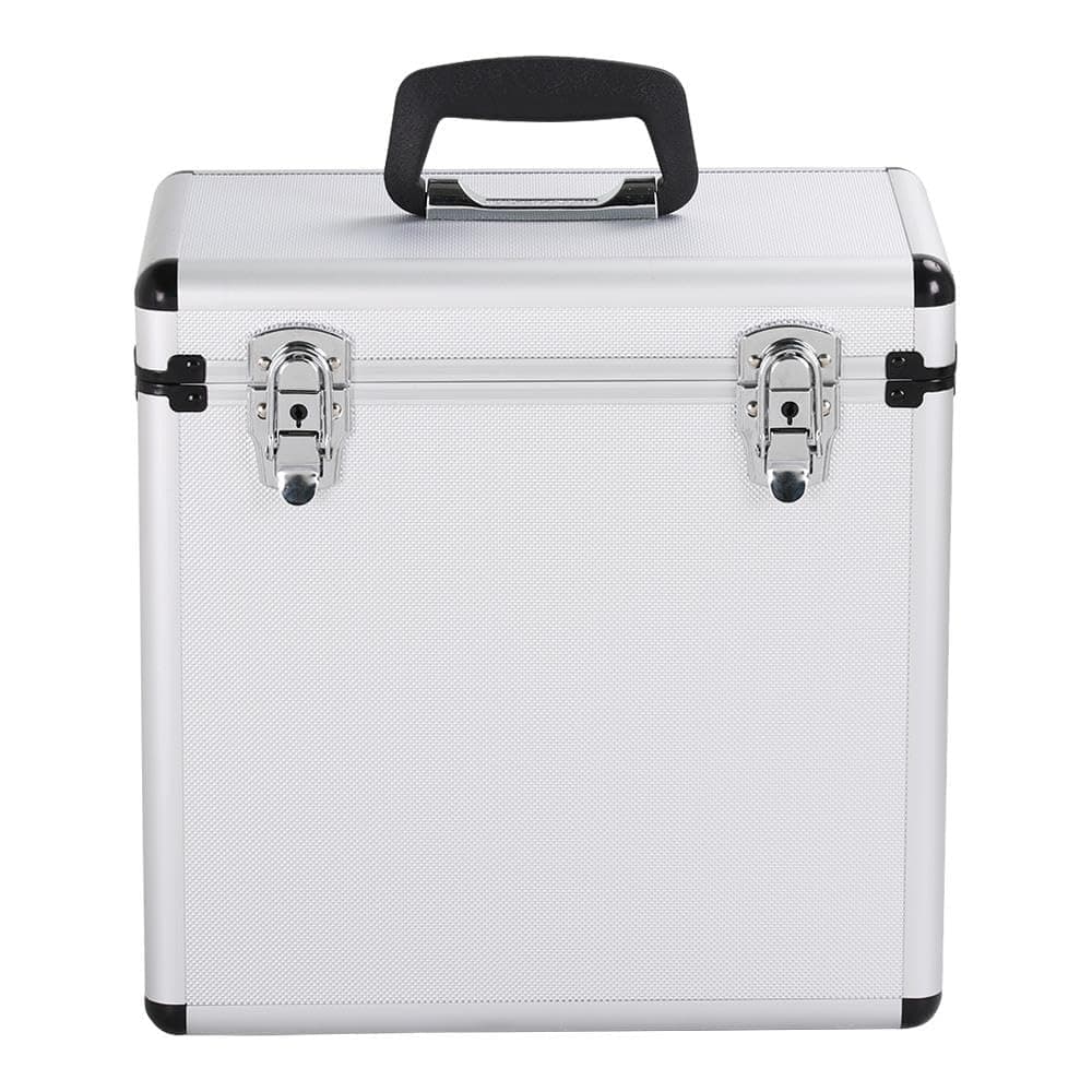 costoffs LP Storage Case 12" Vinyl Record Box Portable Aluminum DJ Box Lockable Flight Carry Case, Holds up to 50PCS, Silver