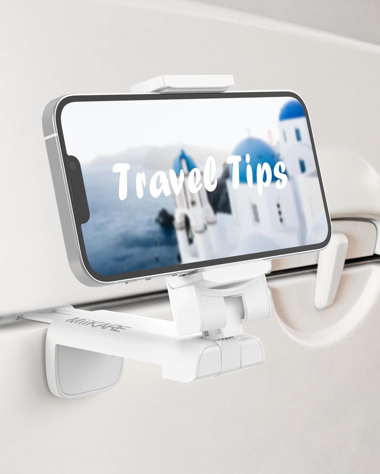 MiiKARE Portable Airplane Phone Holder-360° Rotation Phone Holder for Plane,Hands-Free Travel Essentials for Flying,Foldable Pocket-size Phone Stand Holiday Essentials Compatible iPhone&Android-White