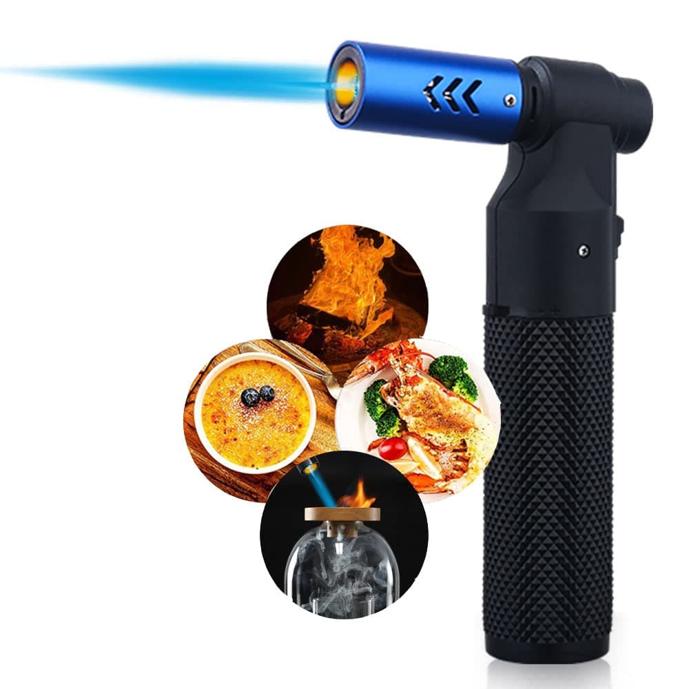 Torch Lighter with Adjustable Flame,Refillable Luxury Hand Held Mini Blow Torch Lighter,Used for Barbecue Kitchen Fireplace Candles（Blue
