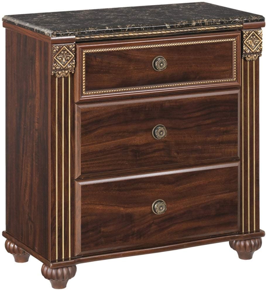 Ashley Furniture Signature Design - Gabriela Nightstand - 3 Drawer Bedside Table - Traditional - Dark Reddish Brown