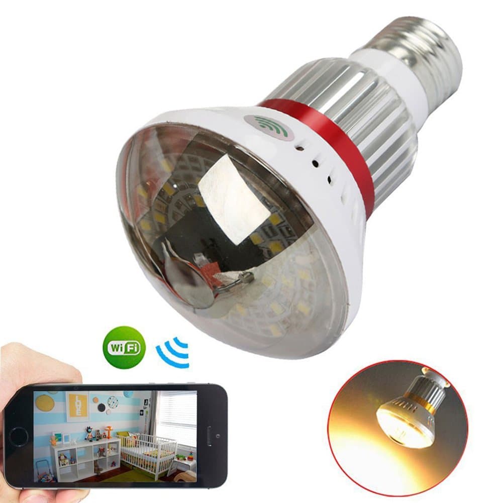 HD720P WiFi Mirror Bulb P2P IP Camera Audio Video Baby Monitor with 5 Watt Warm Light Output