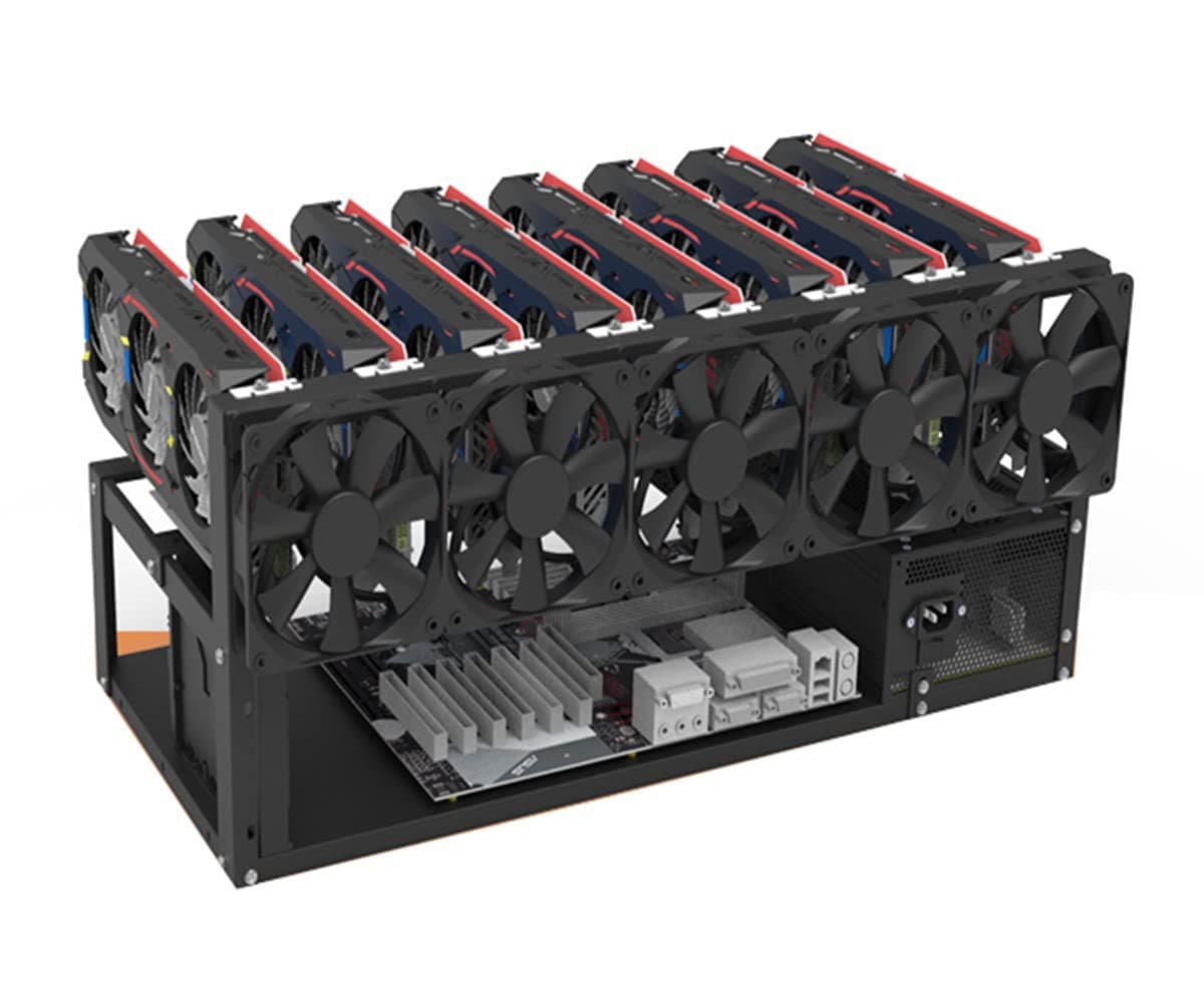 Steel Open Air Miner Rig Case for Up to 8 GPU, Crypto Coin Currency Bitcoin Mining Frame - Accessories Not Included