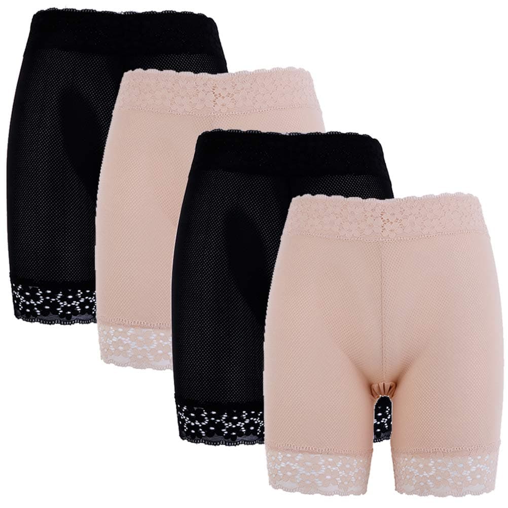 Olgaa 4 Pack Lace Shorts High Waist Slip Shorts Yoga Shorts Underwear Stretch Women's Comfortable Smooth Shorts Under Dresses for Women Girls(2 Black+2 Beige)