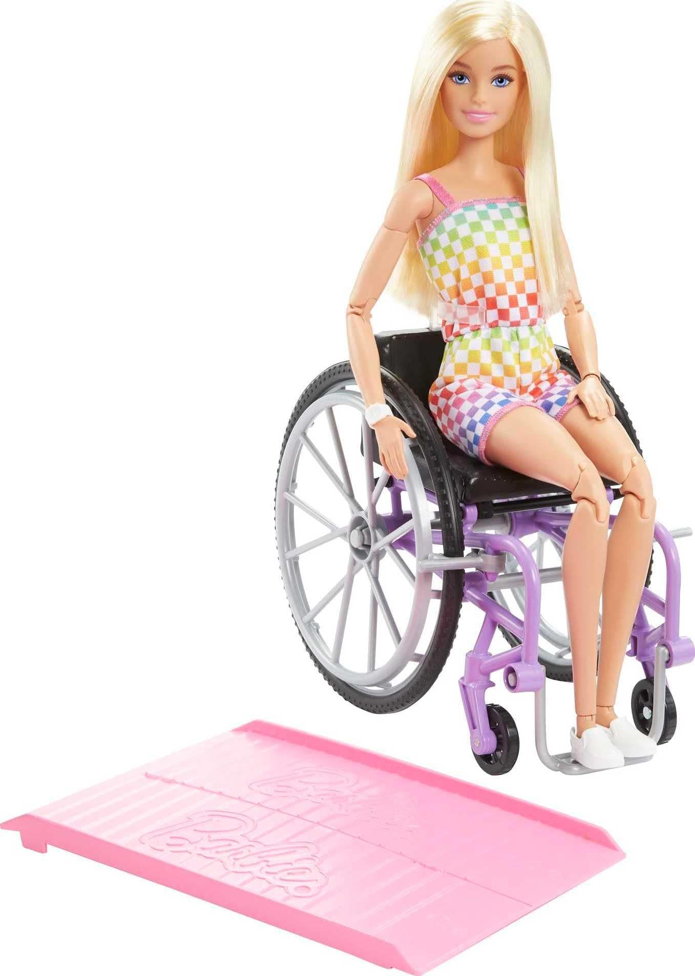 Barbie Fashionistas Doll #194 with Wheelchair & Ramp, Blond Hair, Rainbow Dress & Accessories