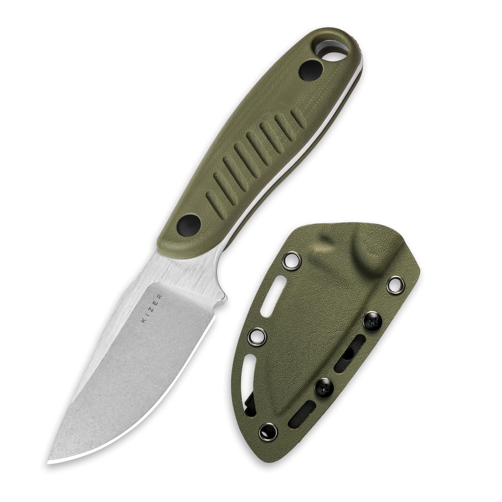 Kizer Hare Fixed Blade Knife with Sheath, 3.14" Nitro V Blade EDC Hunting Knife with Olive Green G10 Handle, Small Bushcraft Neck Knives, Outdoor Camping Knives for Men Women, 1077M2