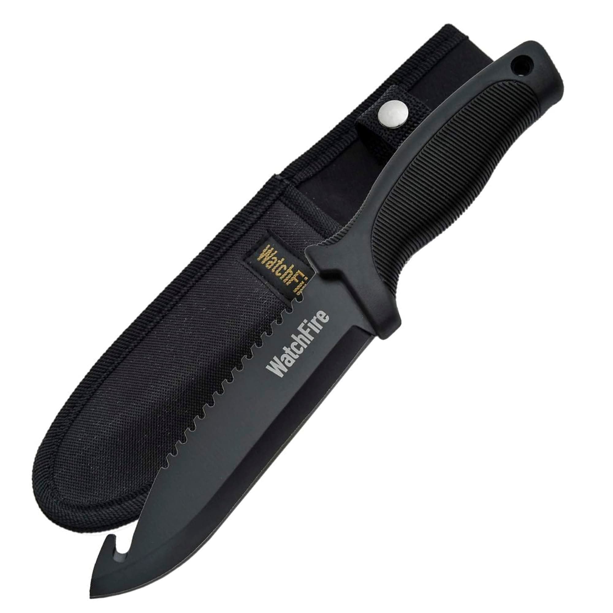 SZCO Full Tang Guthook Hunting Knife 10.5 Inch - Black Fixed Blade Outdoor Knife with Skid Proof Handle, Stainless Steel Blade & Sheath for Camping, Hunting & Outdoor uses for Men