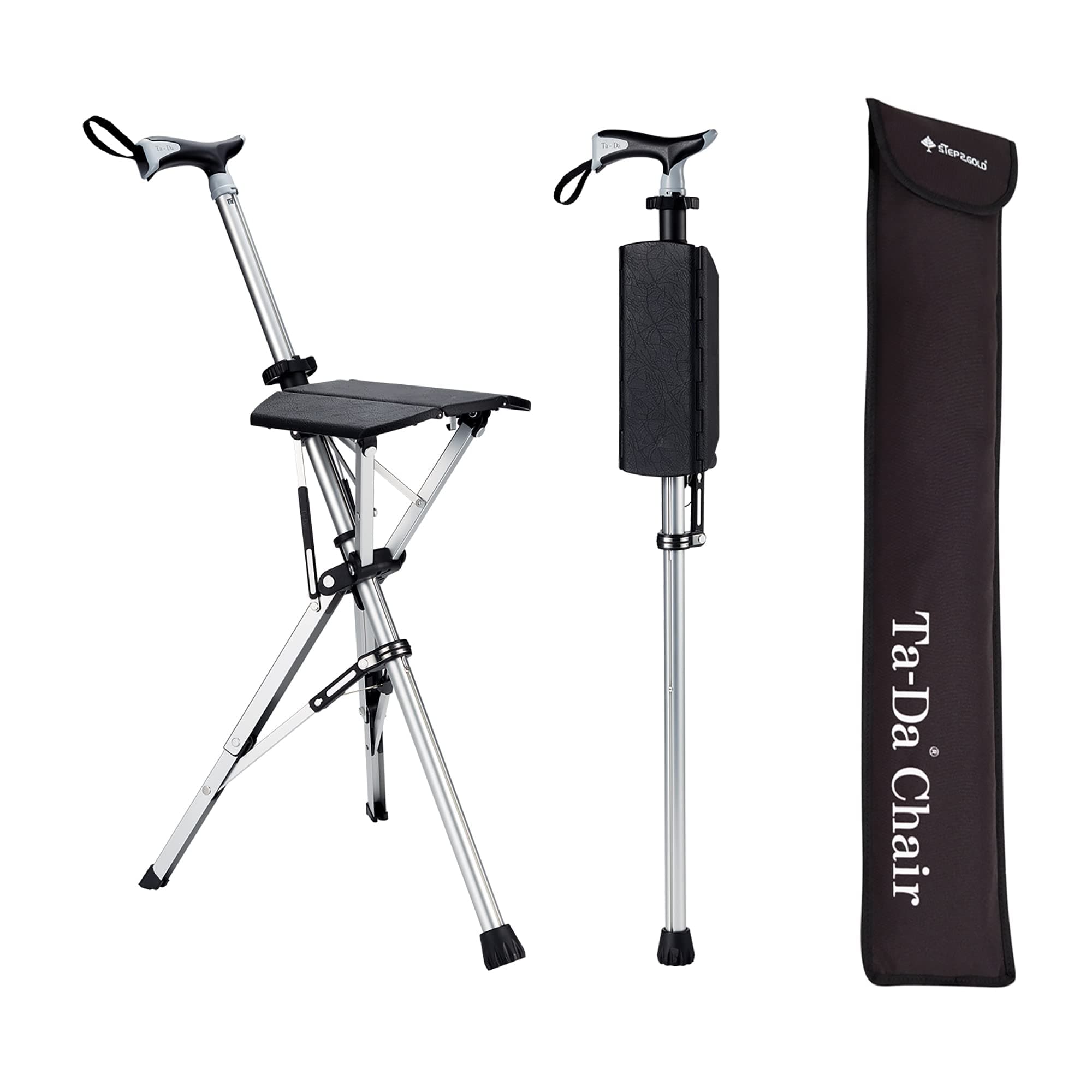 STEP2GOLD Ta-Da Chair, Portable Trekking Hiking Pole, Folding Walking Stick with Seat, Walking Cane with Chair, Foldable Chair, Lightweight Aluminum, Easy Carry and Storage, Anti-Slip
