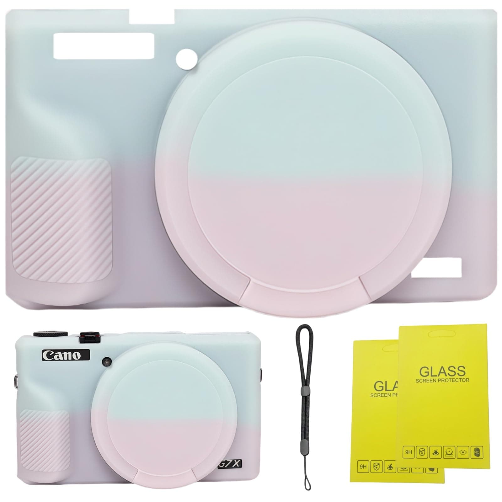 SZHSYJY Case for Canon Powershot G7 X Mark III Digital Camera,Soft Silicone Case for Canon Powershot G7X Mark III DSLR Camera,Comes with 2 Screen Protectors and 1 Wrist Strap. (Pink Green Jelly)
