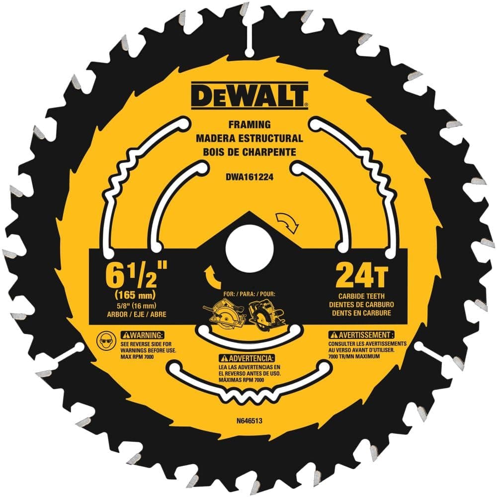 Circular Saw Blade, 6 1/2 Inch, 24 Tooth, Framing (DWA161224)